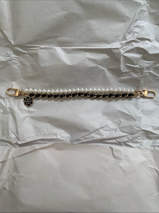 Accessories - Pearl and Black purse Chain with Floral Charm
